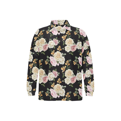 Rose Pattern Print Design A01 Long Sleeve Polo Shirt For Men's