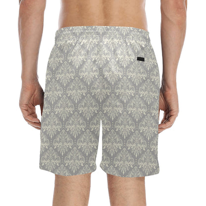 Damask Grey Elegant Print Pattern Men's Swim Trunks Beach Shorts