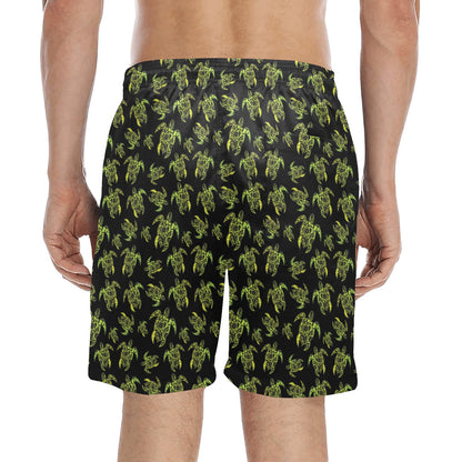 Green Tribal Turtle Polynesian Themed Men's Swim Trunks Beach Shorts
