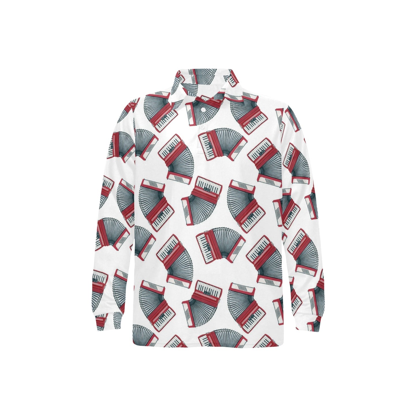Accordion Pattern Print Design 03 Long Sleeve Polo Shirt For Men's