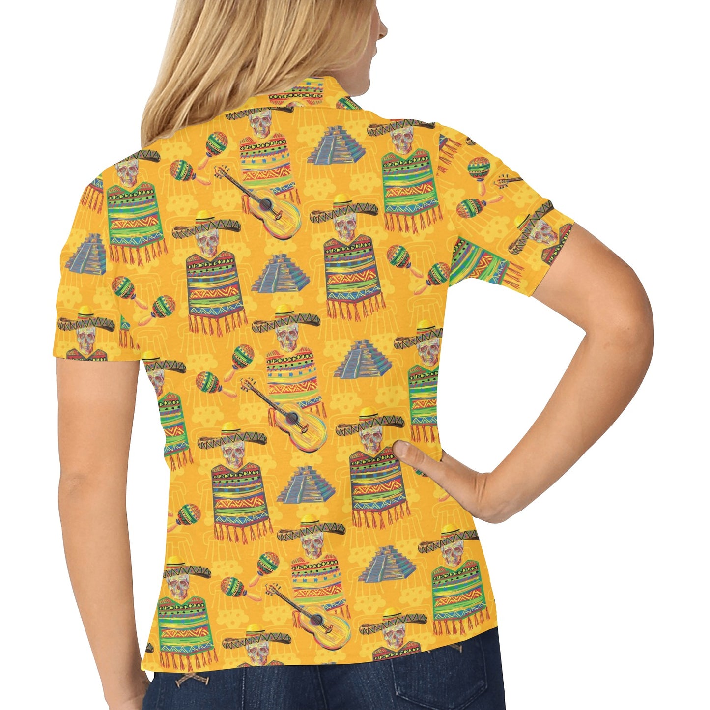Maracas Mexican Style Pattern Print Design 02 Women's Polo Shirt