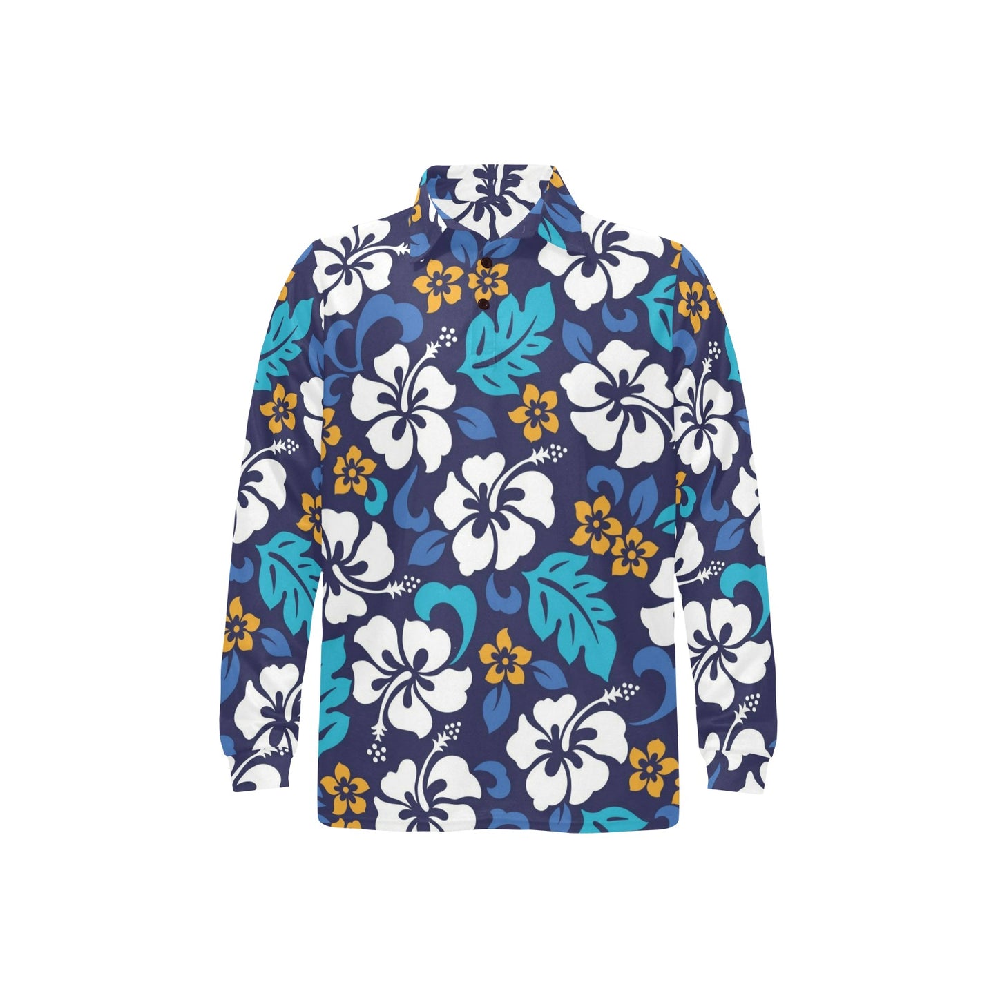 Hibiscus Pattern Print Design HB030 Long Sleeve Polo Shirt For Men's
