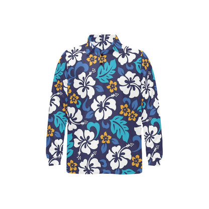 Hibiscus Pattern Print Design HB030 Long Sleeve Polo Shirt For Men's
