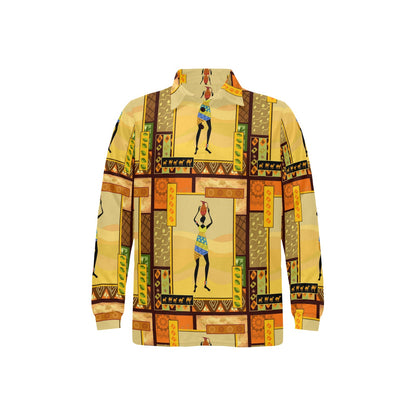 African Girl Design Long Sleeve Polo Shirt For Men's
