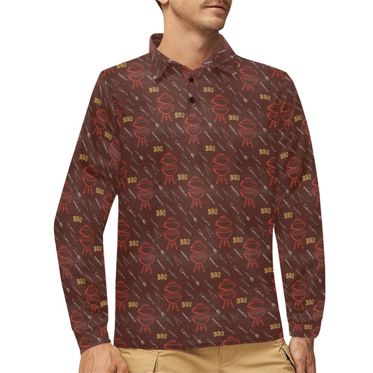 Barbecue Pattern Print Design 01 Long Sleeve Polo Shirt For Men's