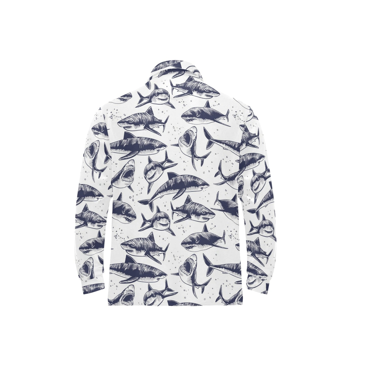 Great White Shark Pattern Print Design 02 Long Sleeve Polo Shirt For Men's