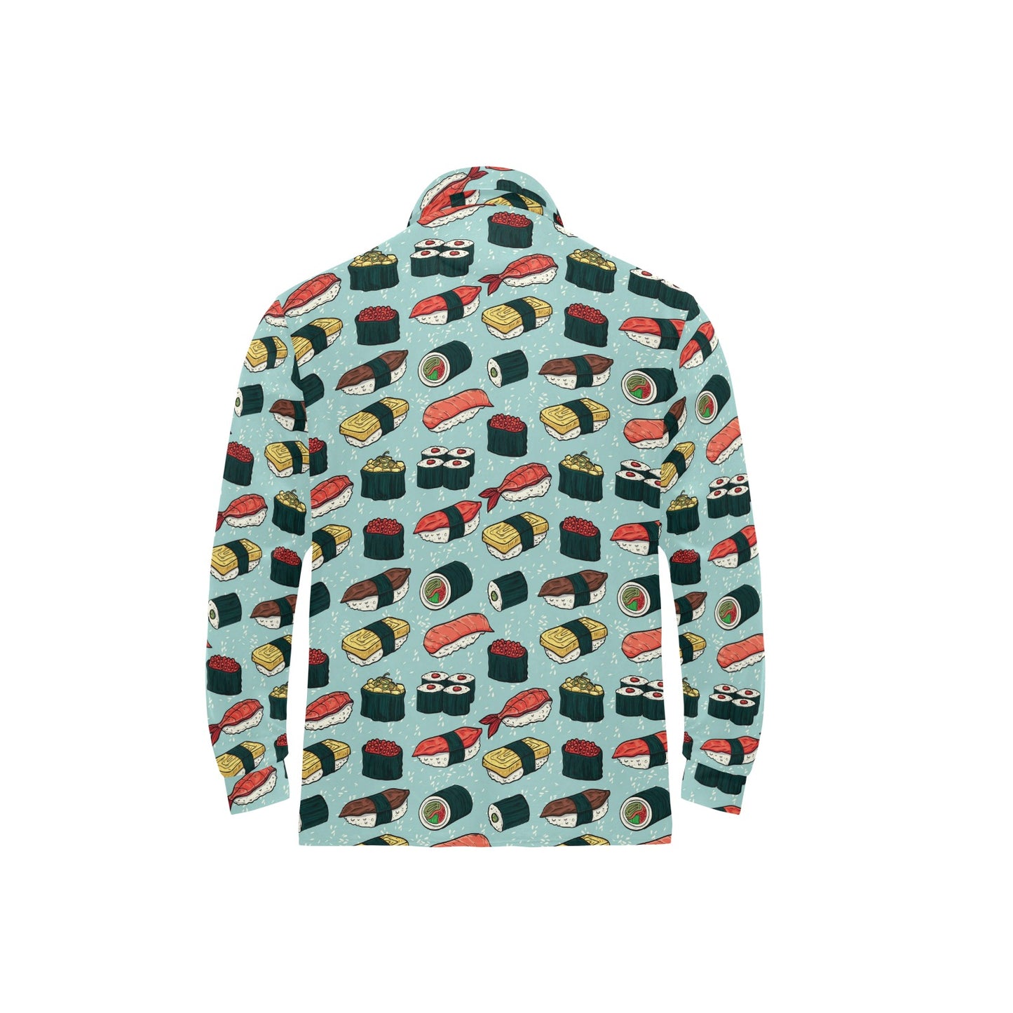 Sushi Pattern Design Long Sleeve Polo Shirt For Men's