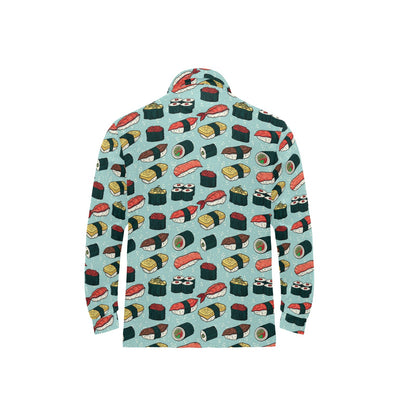 Sushi Pattern Design Long Sleeve Polo Shirt For Men's