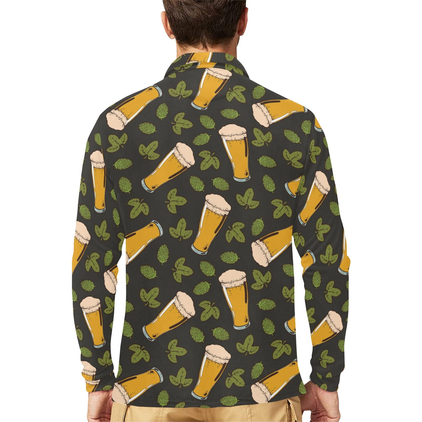 Beer Iris Pattern Print Design 02 Long Sleeve Polo Shirt For Men's