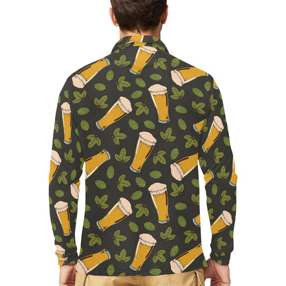 Beer Iris Pattern Print Design 02 Long Sleeve Polo Shirt For Men's