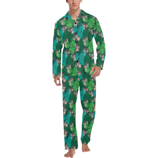 Chimpanzee Pattern Print Design 01 Men's Long Pajama Set