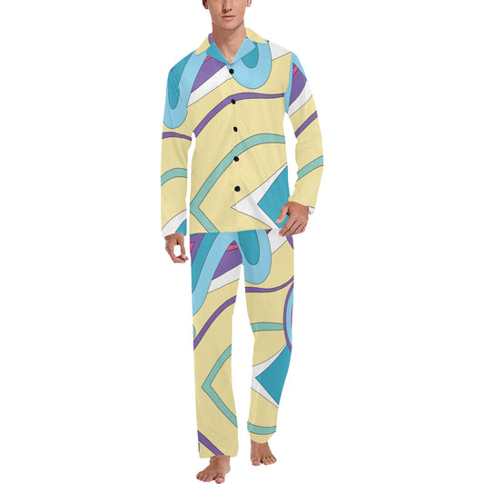 Funky Retro Pattern Print Design A01 Men's Long Pajama Set