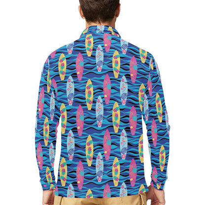 Surfboard Print Design LKS304 Long Sleeve Polo Shirt For Men's