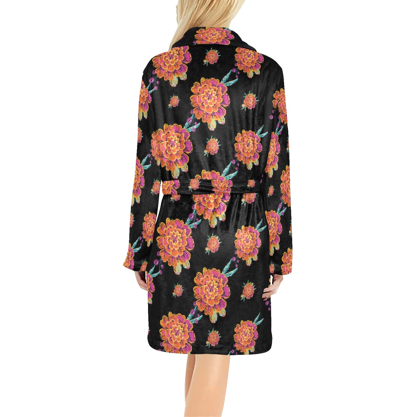Marigold Pattern Print Design 01 Women's Fleece Robe