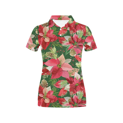 Poinsettia Pattern Print Design POT02 Women's Polo Shirt