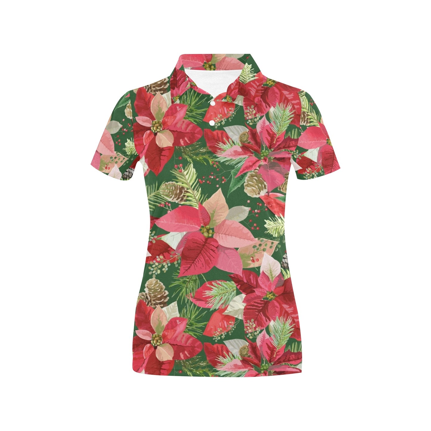 Poinsettia Pattern Print Design POT02 Women's Polo Shirt