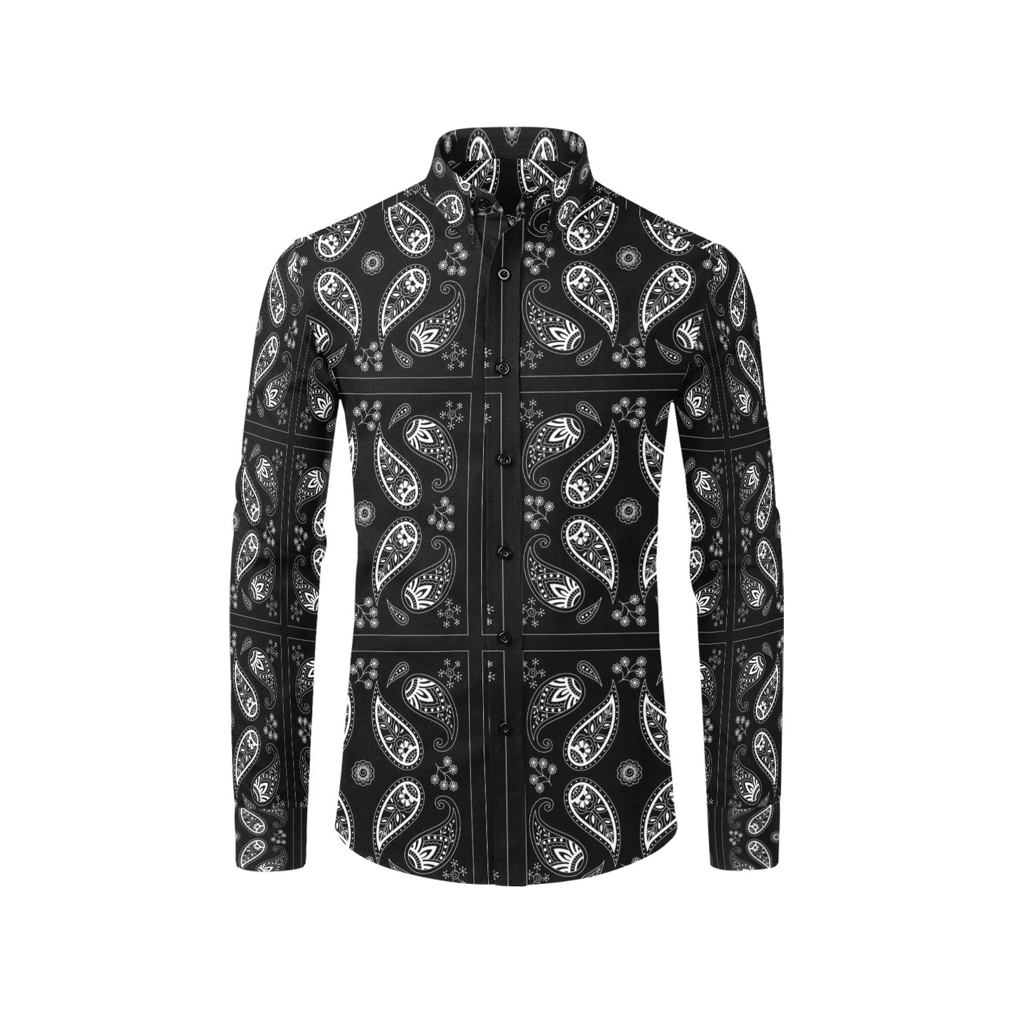 Bandana Paisley Black Print Design LKS308 Men's Long Sleeve Dress Shirt