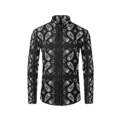 Bandana Paisley Black Print Design LKS308 Men's Long Sleeve Dress Shirt