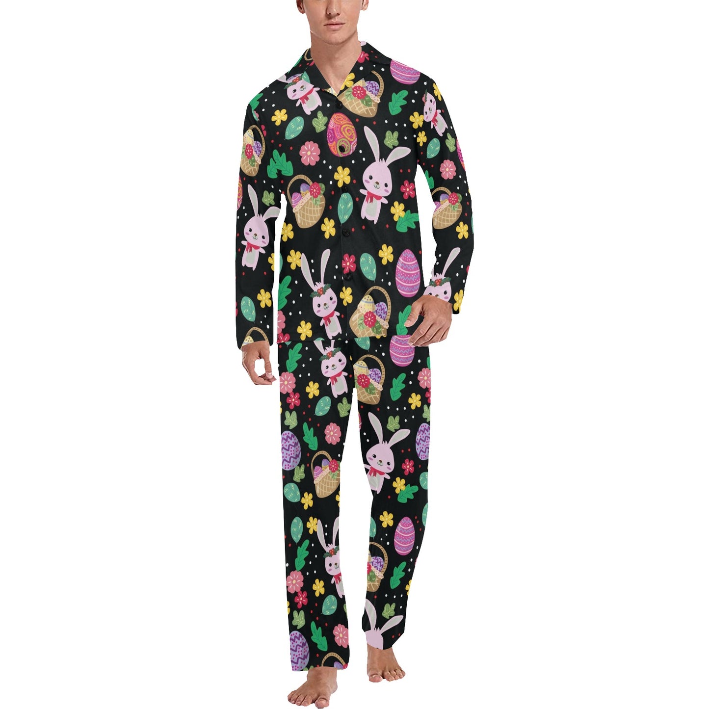 Easter Eggs Pattern Print Design RB05 Men's Long Pajama Set