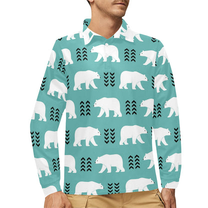Polar Bear Pattern Print Design A05 Long Sleeve Polo Shirt For Men's