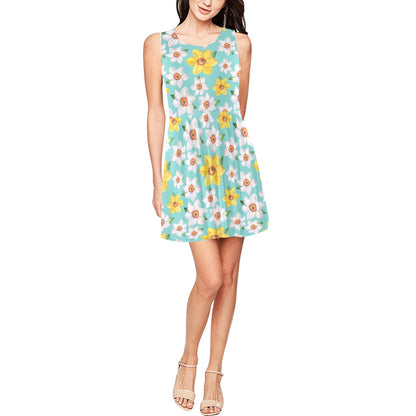 Daffodils Pattern Print Design 02 Sleeveless Dress