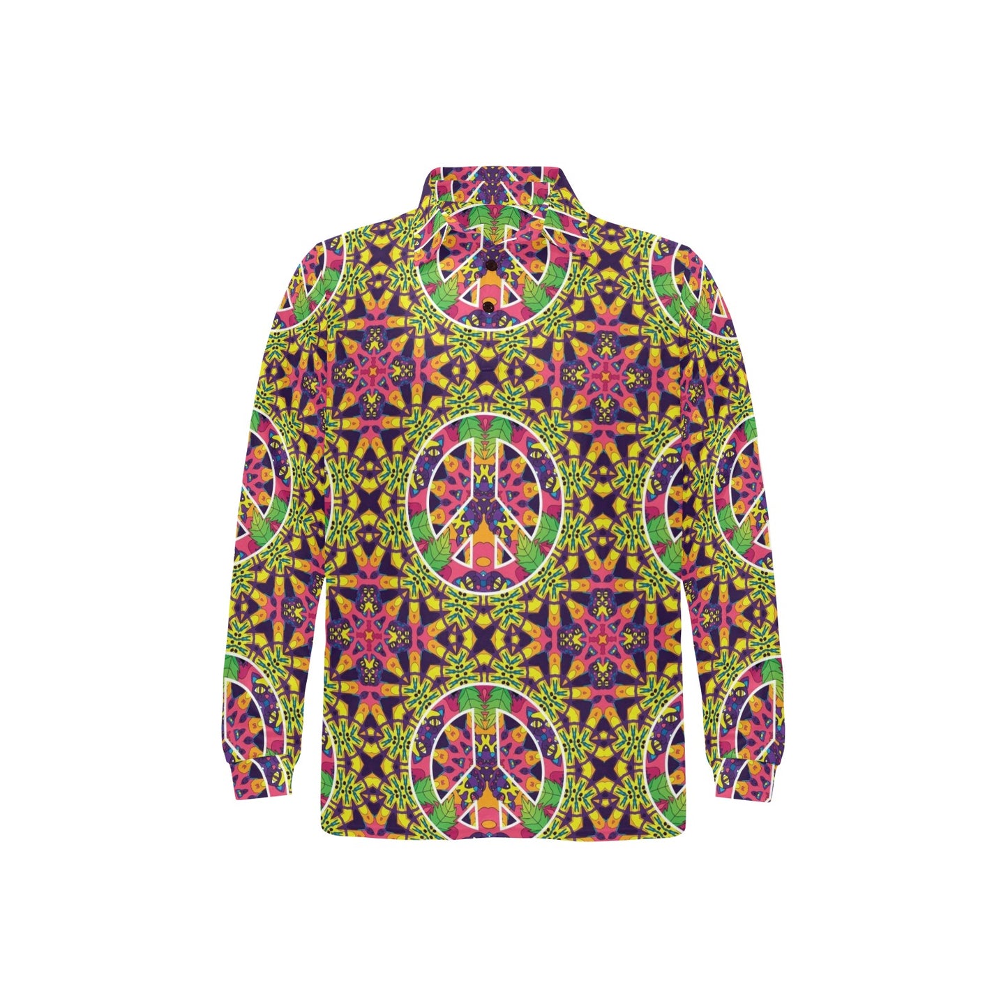 Peace Sign Pattern Print Design A04 Long Sleeve Polo Shirt For Men's