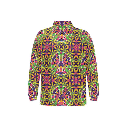 Peace Sign Pattern Print Design A04 Long Sleeve Polo Shirt For Men's