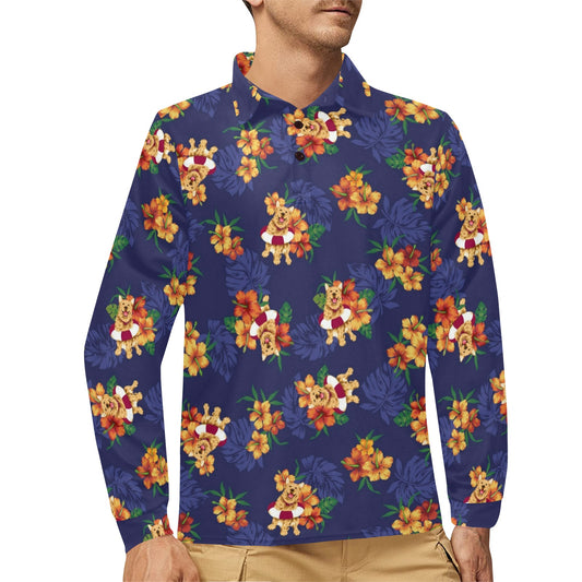 Hawaiian Themed Pattern Print Design H02 Long Sleeve Polo Shirt For Men's