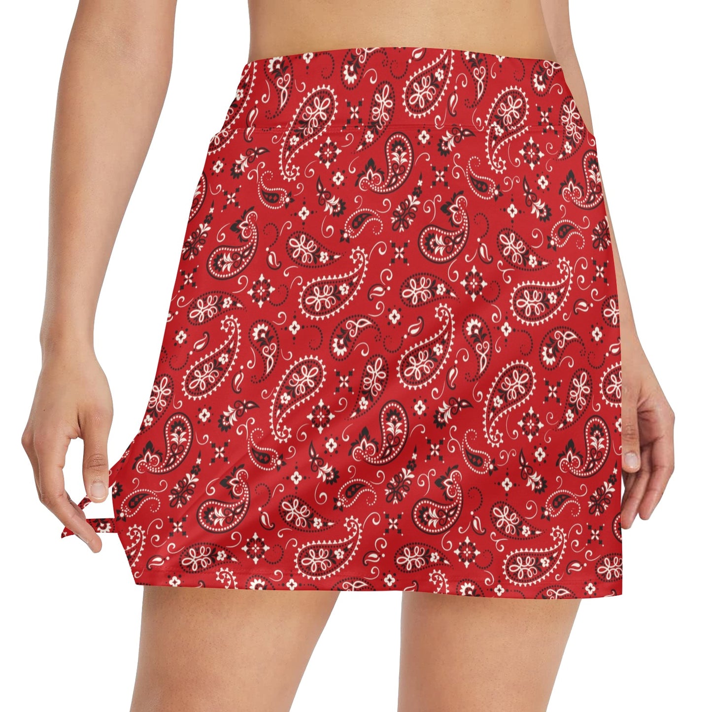 Bandana Paisley Red Print Design LKS3011 Women's Golf Skirt with Pocket