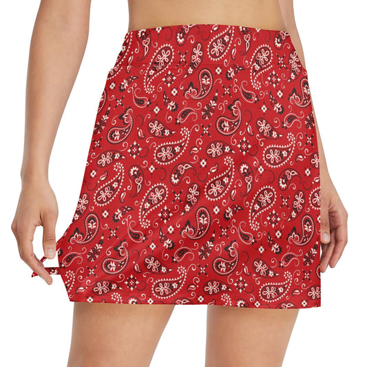 Bandana Paisley Red Print Design LKS3011 Women's Golf Skirt with Pocket