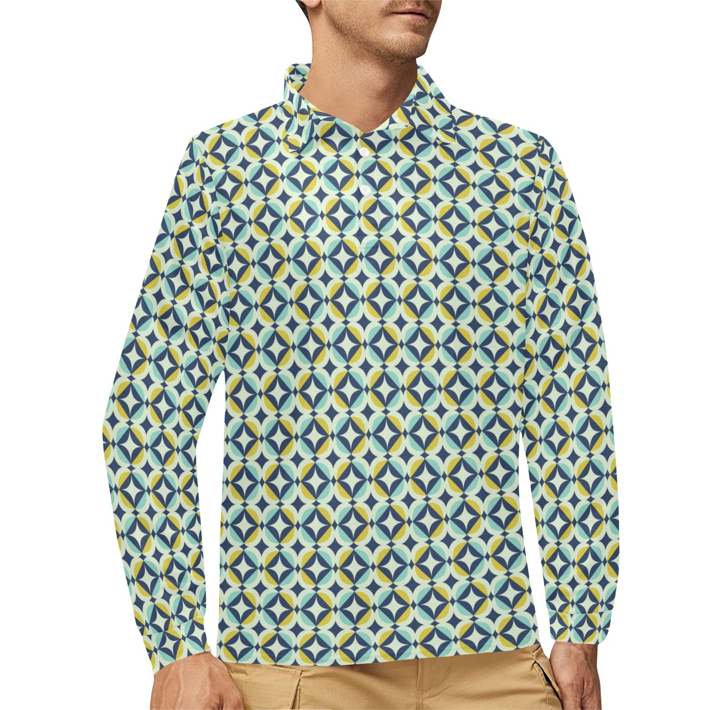 Swedish Design Pattern Long Sleeve Polo Shirt For Men's