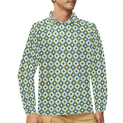 Swedish Design Pattern Long Sleeve Polo Shirt For Men's