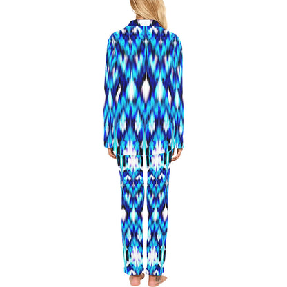 Ikat Blue Pattern Print Design 01 Women's Long Pajama Set