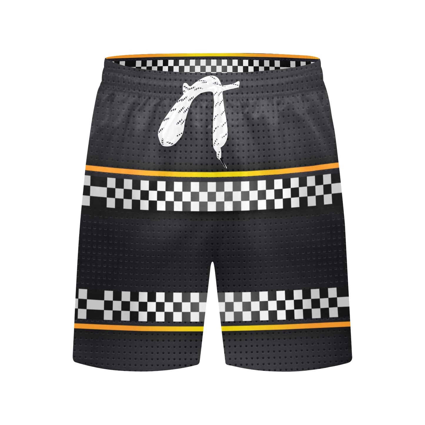 Checkered Flag Yellow Line Style Men's Swim Trunks Beach Shorts