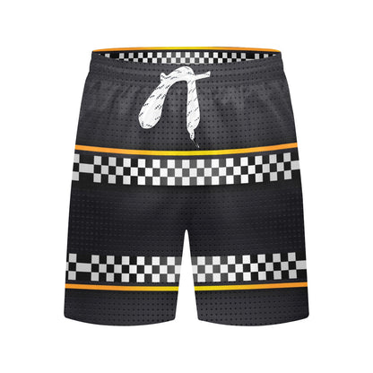 Checkered Flag Yellow Line Style Men's Swim Trunks Beach Shorts