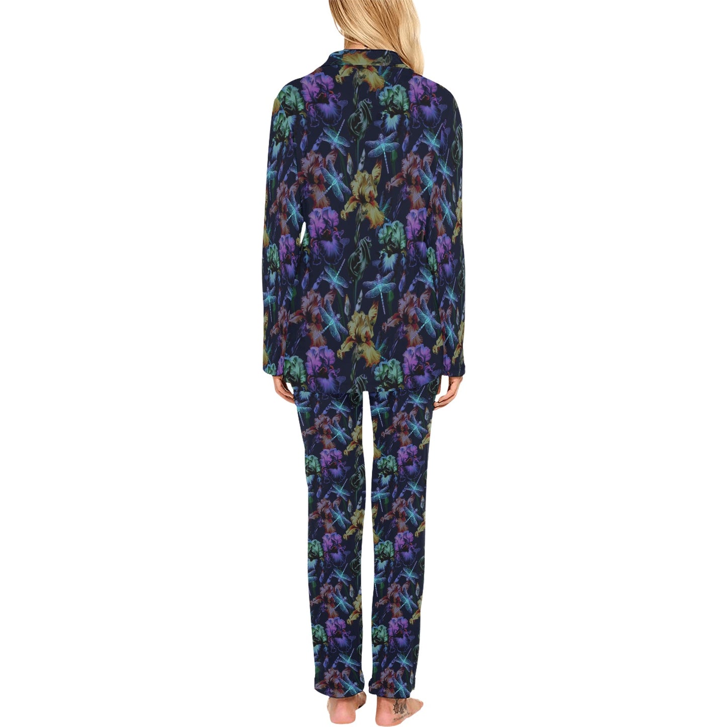 Dragonfly With Floral Print Pattern Women's Long Pajama Set