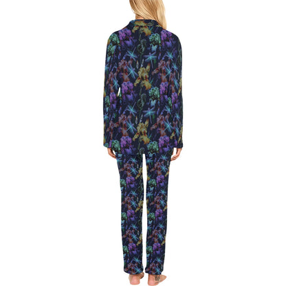 Dragonfly With Floral Print Pattern Women's Long Pajama Set