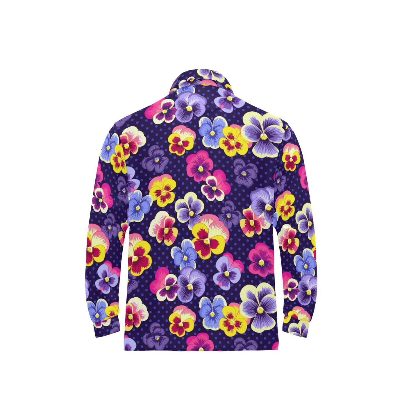 Pansy Pattern Print Design PS04 Long Sleeve Polo Shirt For Men's