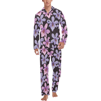 Orchid Pattern Print Design OR08 Men's Long Pajama Set