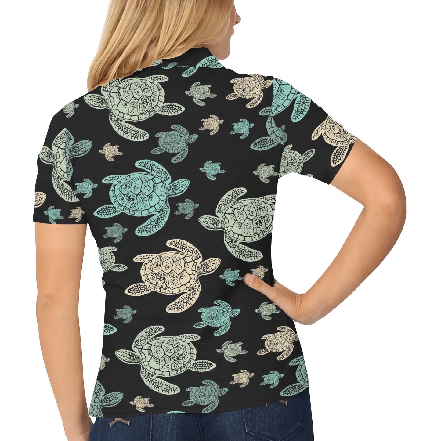 Sea Turtle Stamp Pattern Women's Polo Shirt