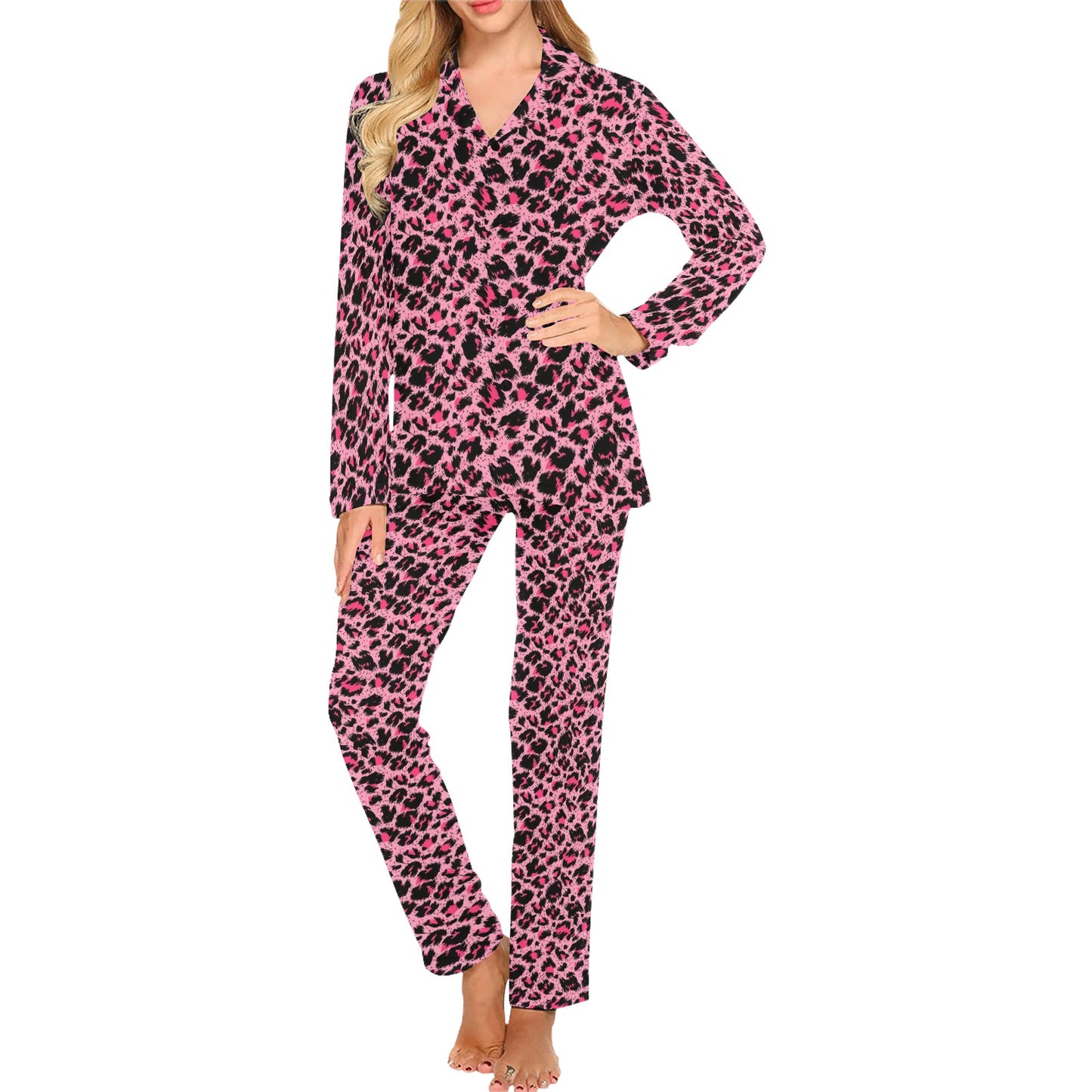 Cheetah Pink Pattern Print Design 01 Women's Long Pajama Set