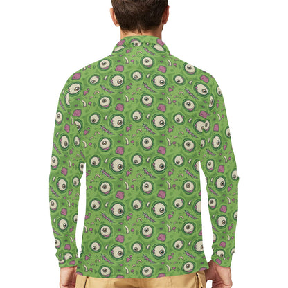 Zombie Eyes Design Pattern Print Long Sleeve Polo Shirt For Men's