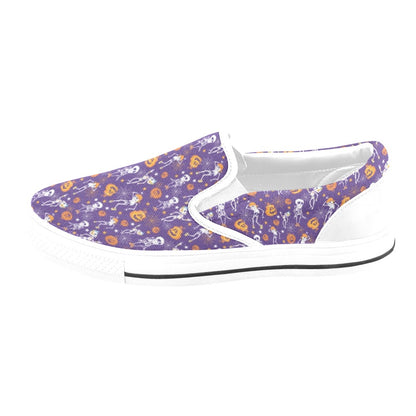 Skeleton Halloween Dance Print Design LKS304 White Slip Ons Canvas Women's Shoes