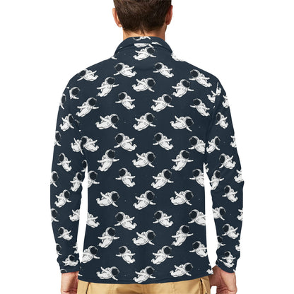Astronaut Pattern Print Design 02 Long Sleeve Polo Shirt For Men's