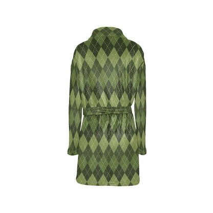 Argyle Green Pattern Print Design 01 Women's Fleece Robe