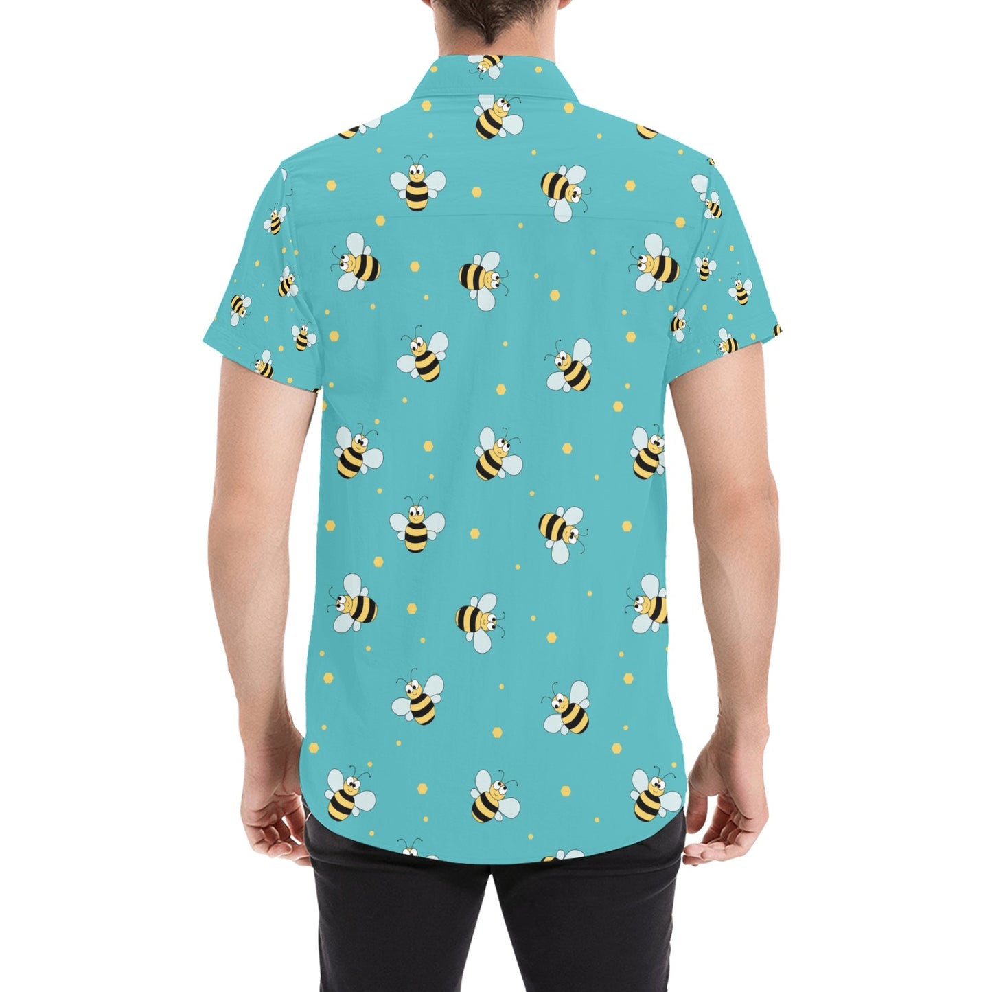 Bee With Dot Print Design LKS309 Men Short Sleeve Button Up Shirt