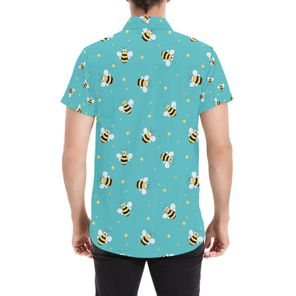 Bee With Dot Print Design LKS309 Men Short Sleeve Button Up Shirt