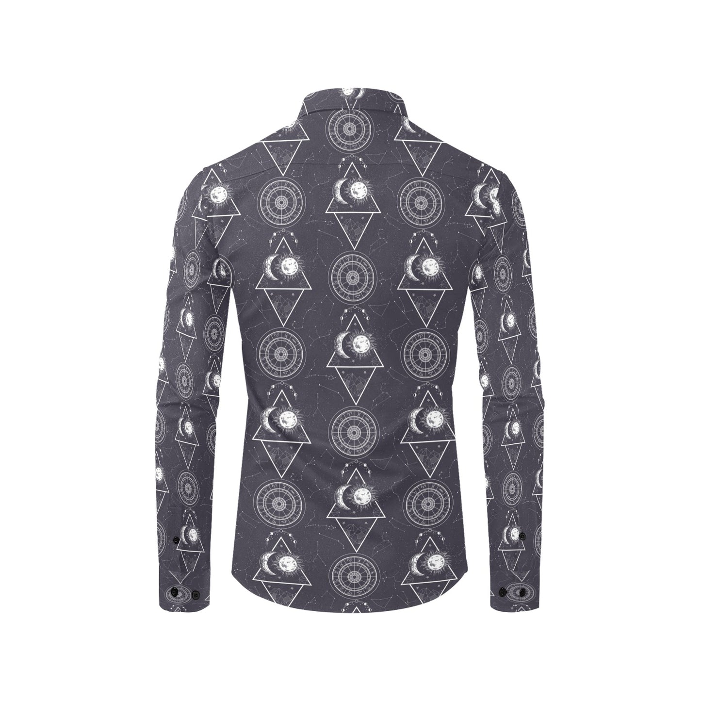 Sun Moon Print Design LKS309 Men's Long Sleeve Dress Shirt