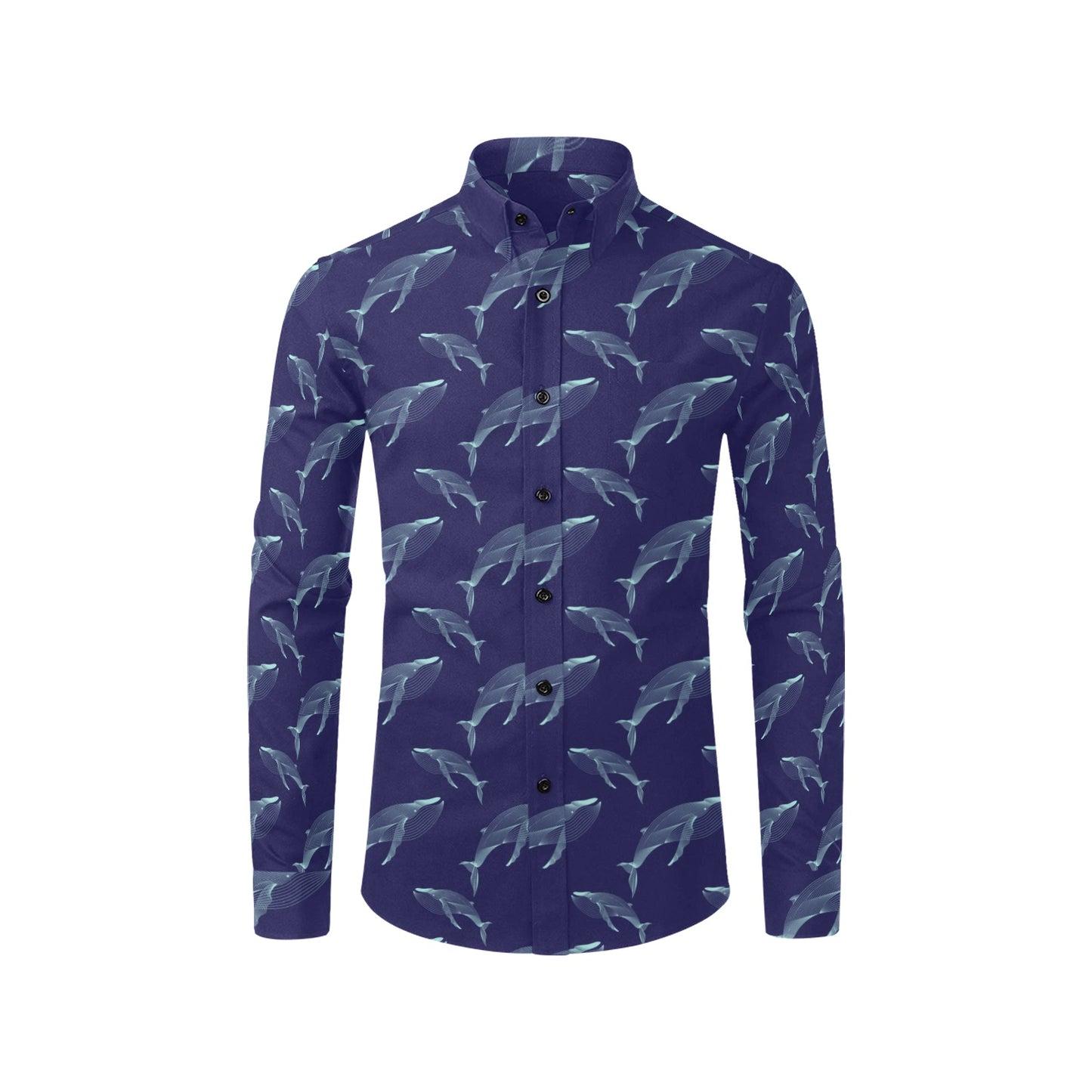 Blue Whale Print Design LKS402 Men's Long Sleeve Dress Shirt