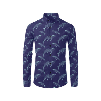 Blue Whale Print Design LKS402 Men's Long Sleeve Dress Shirt